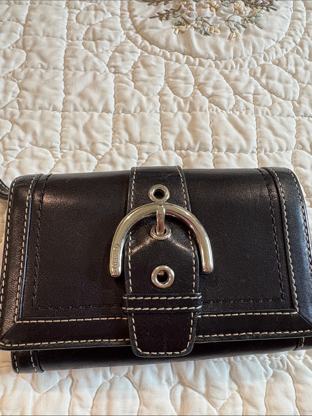 Black Leather Women’s Wallet with Silver Buckle